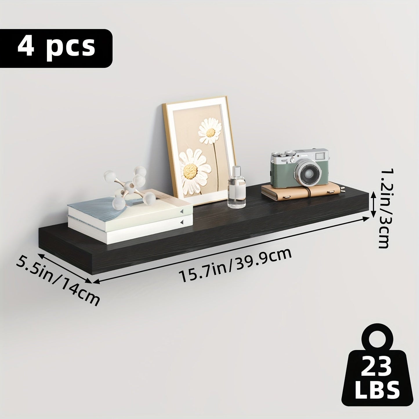Floating Wall Shelf Set with Concealed-Style Brackets, Multiple Finishes and 4- or 6-Piece Options