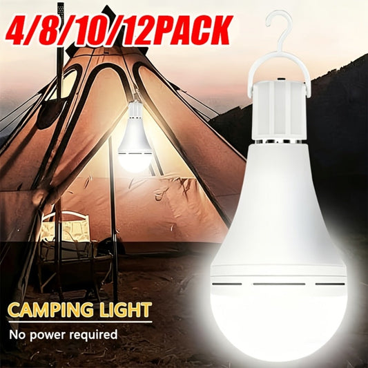 Rechargeable Emergency LED Bulb IP54 Waterproof 2000mAh 60W Equivalent 6000K with Hook – E27 E26 Universal Base Wireless Portable Auto-On for Home Office Camping Outdoor Power Outage, 4 8 10 12 Pack