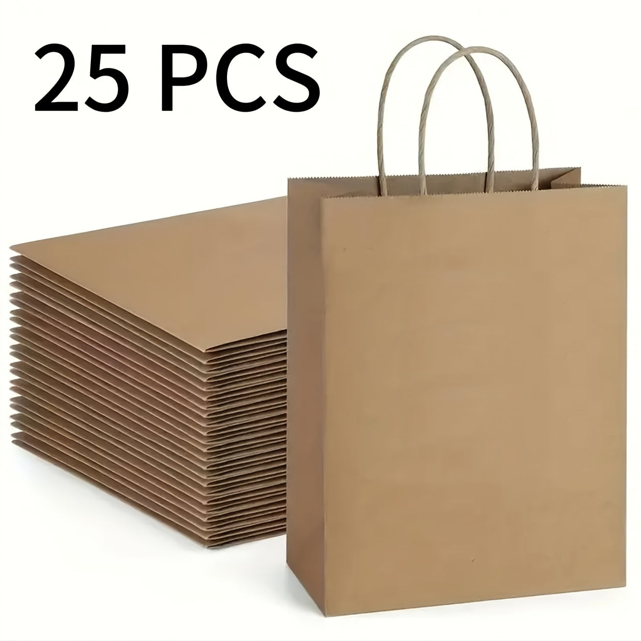 Kraft Paper Gift Bags with Handles in White, Black or Brown, Available in 25, 75, 100 or 300 Piece Packs