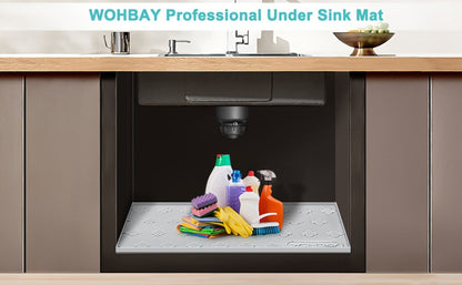 Under Sink Mat Waterproof Silicone 34" x 22" Undersink Drip Tray Liner for Kitchen Bathroom Cabinet, Holds 2 Gallons, Non-Toxic Durable Cabinet Protector with Raised Edges Four-Leaf Clover Pattern