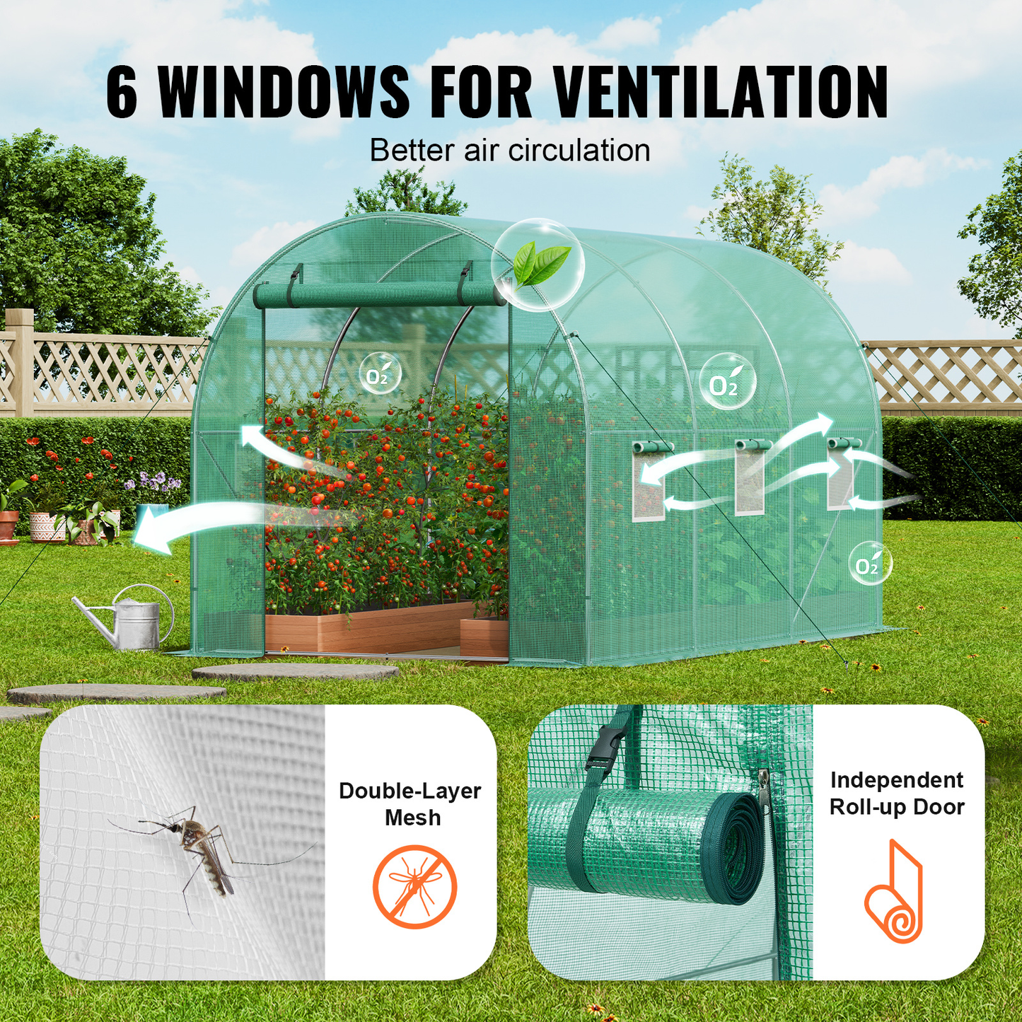 10- to 20-Foot Tunnel Greenhouse with Green Cover, Roll-Up Door and Size-Specific Vent Windows