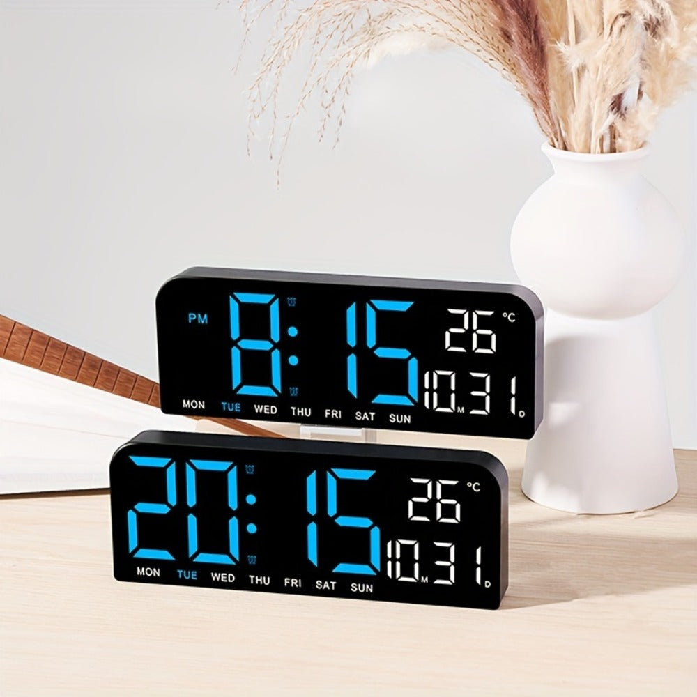 Large LED Wall and Desk Clock with Nine Display Checkouts, Calendar, Temperature and Humidity Readouts