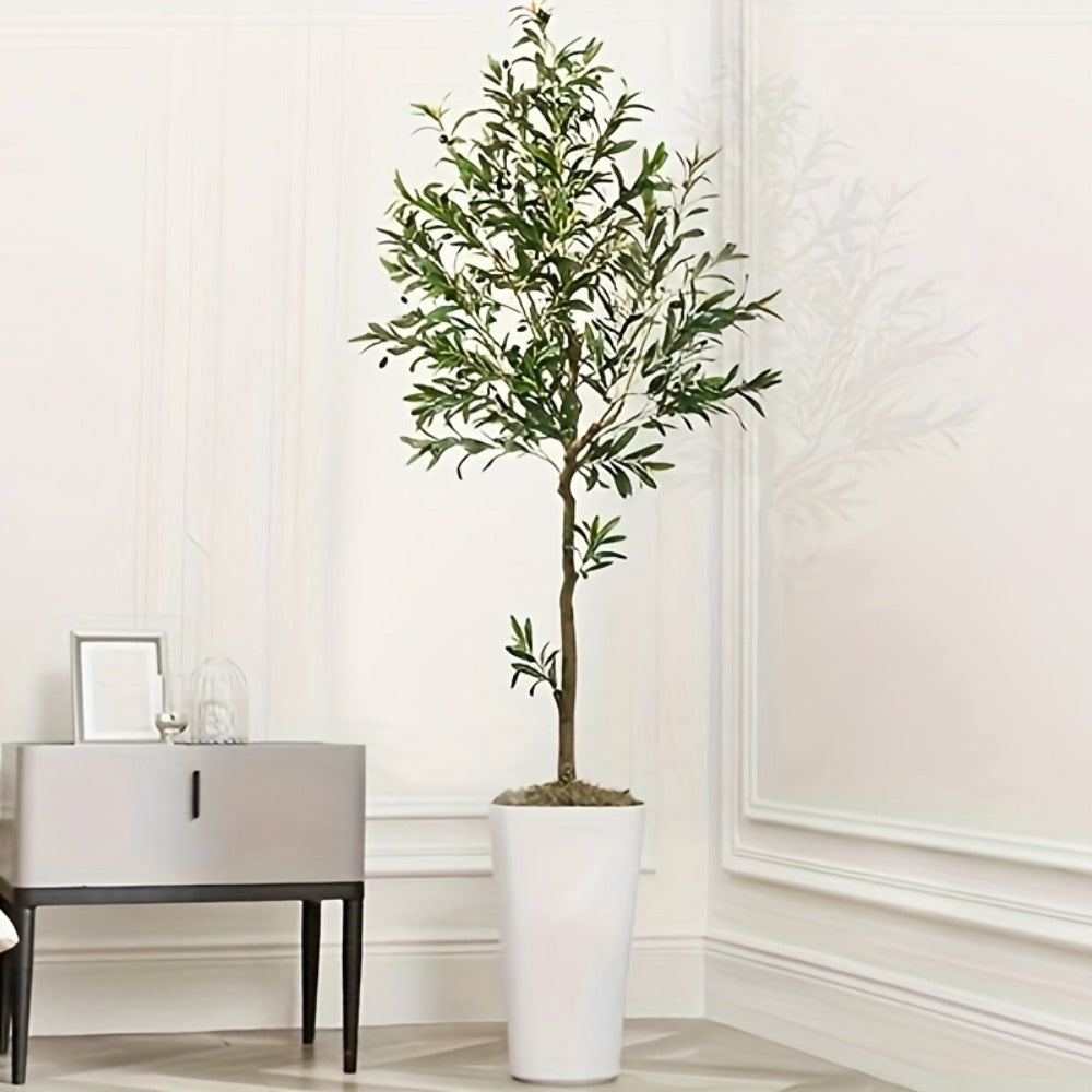 Artificial Olive Tree Indoor 5FT 6FT 7FT 8FT Potted Faux Olive Tree with Lifelike Trunk Branches Silk Leaves Fruits – Large Fake Plant for Living Room Office Home Decor