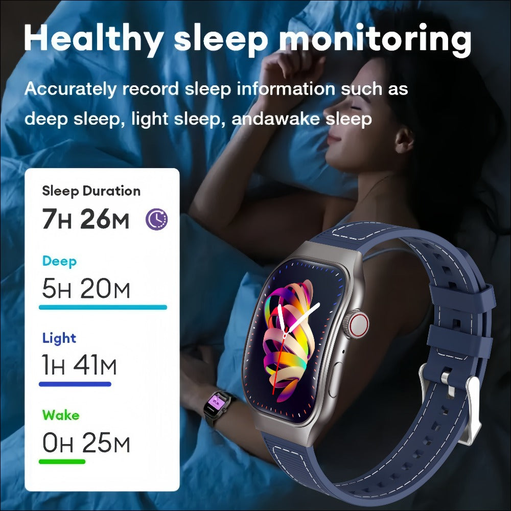 2.01 Inch Curved Screen Smartwatch Bluetooth 5.3 HD Calling Built-In Games Voice Assistant 100 Sport Modes Magnetic Charging Heart Rate Blood Oxygen Sleep Tracker Full Touch Classic Design Black Blue Silver
