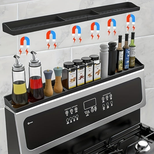 Magnetic Stove Shelf Kitchen Organizer, 30-Inch Silicone Spice Ledge with Eight Embedded Magnets
