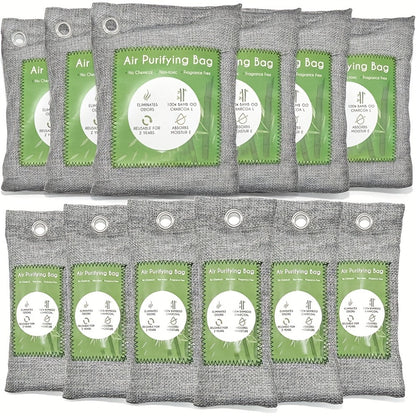 Bamboo Charcoal Air Purifying Bags Odor Absorber & Moisture Absorber Natural Activated Charcoal Odor Eliminator for Car Home Closet Shoe Refrigerator Pet Area Multi-Pack