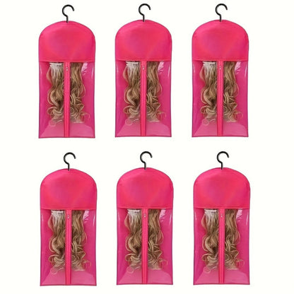 Wig Storage Bags with Hangers 6 Pack Dustproof Large Capacity Zipper Organizer Set for Wigs Hair Extensions Accessories Closet Travel Salon Home Black Non-Woven Fabric