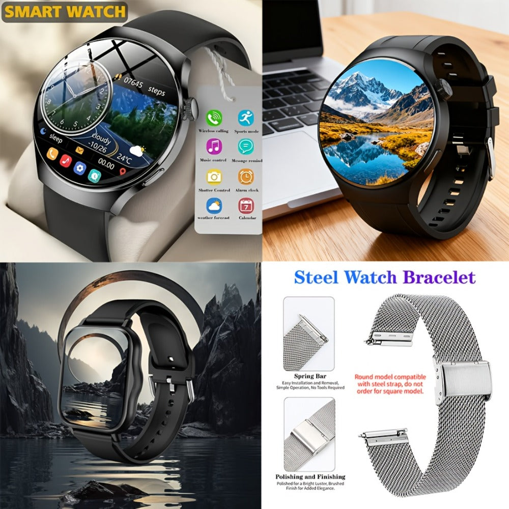 Alarm Smartwatch with Silicone Strap – Wireless Calling, Pedometer, Calorie Tracker, Music Playback, Remote Camera & Multi-Sport Modes – Unisex Men & Women Silver Black