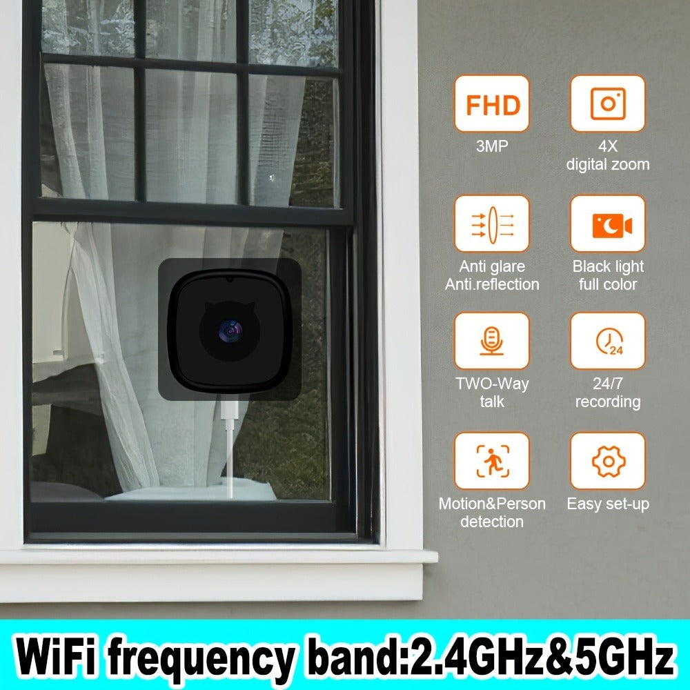 Security Camera 3MP Window Model with Dual-Band WiFi, Full-Color Night Vision and 1, 2 or 4-Pack Options