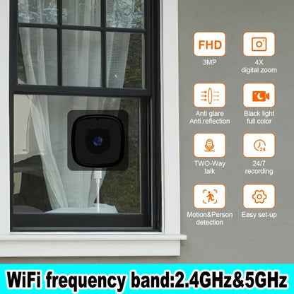 Security Camera 3MP Window Model with Dual-Band WiFi, Full-Color Night Vision and 1, 2 or 4-Pack Options