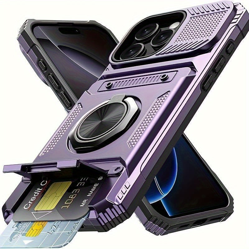 Wallet-Style iPhone Case with Card Slot, Ring Holder and Kickstand in 125 Model and Color Options