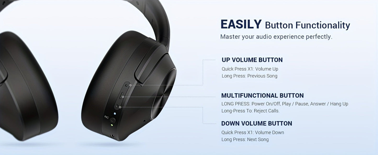 Hybrid ANC Over-Ear Wireless Headphones Hi-Fi Audio 45mm Drivers Memory Foam Ear Cups 30H Playtime ENC Microphone Bluetooth 5.3 for Travel Work Study Home Office