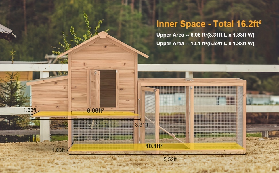 Wooden Rabbit Hutch Outdoor Chicken Coop with Run Nesting Box Ramp Sliding Tray Asphalt Roof Fir Wood for Garden, Patio and Yard Use