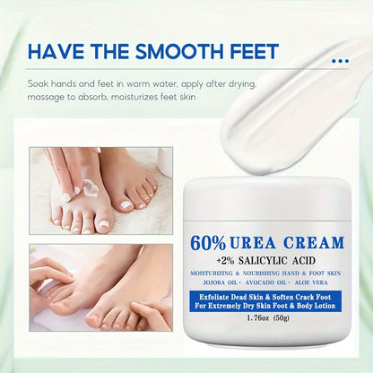 50g Jar of 60% Urea and 2% Salicylic Acid Foot Cream with Jojoba, Avocado and Aloe Labeling