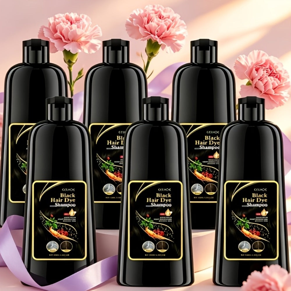Hair Dye Shampoo 3-in-1 Color Conditioner Cooling Formula 6pcs Set — Black & Brown Gradual Gray Coverage, Unisex Long Hair Color Shampoo Gift