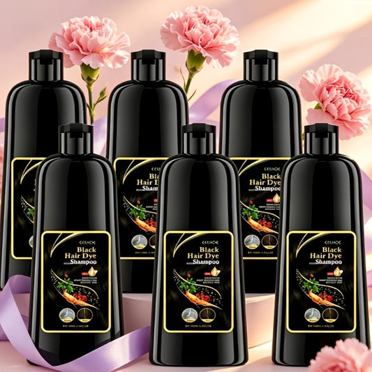 Hair Dye Shampoo 3-in-1 Color Conditioner Cooling Formula 6pcs Set — Black & Brown Gradual Gray Coverage, Unisex Long Hair Color Shampoo Gift