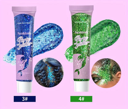 30-Piece Face and Body Glitter Gel Set with Mermaid Shapes, Stars and Hearts for Festival Makeup