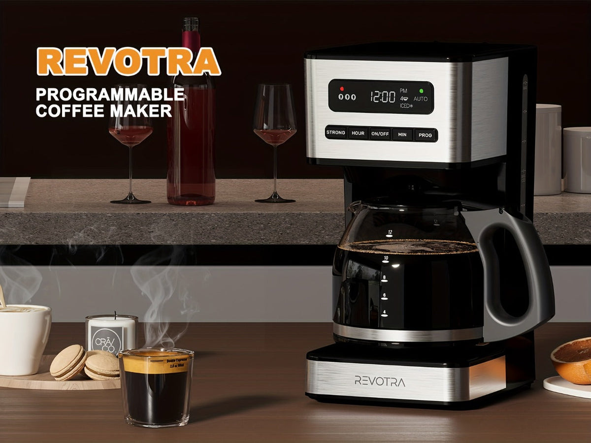 12-Cup Programmable Drip Coffee Maker, Regular & Strong Brew, Iced Coffee Setting, 1-4 Cup Mode, 24H Timer
