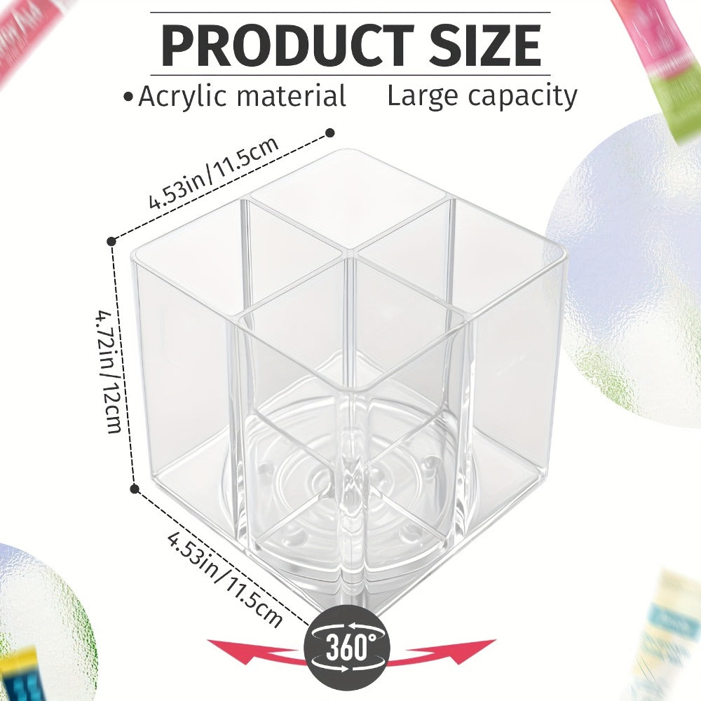 Rotating Drink Packet Kitchen Organizer, 4.5-Inch Square Acrylic Turntable with Divided Compartments