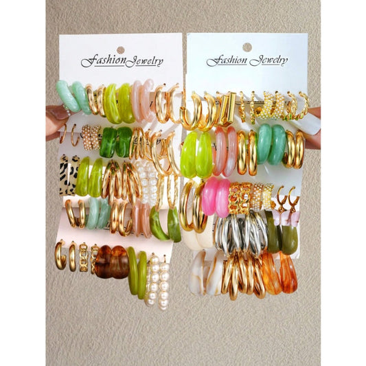 Earrings for Women - Geometric Earring Set 20 30pcs Colorful Multi-Style Random Assorted - product detail view 2