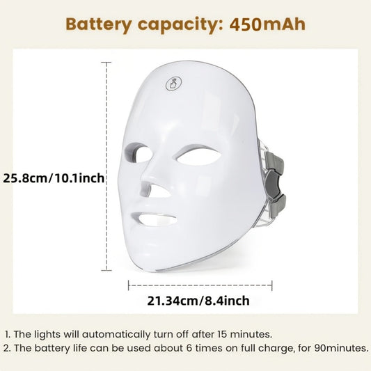 LED Light Therapy Facial Beauty Device - 7 Color Photon Skin Rejuvenation Face Care Tool, USB Powered Anti-Aging Wrinkle Acne Treatment Home Spa