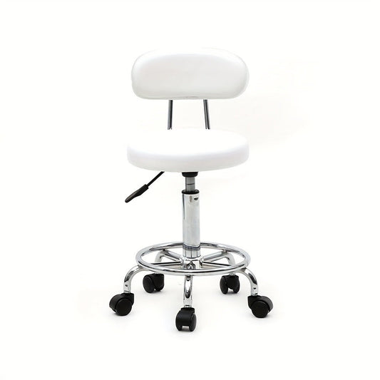 Adjustable Salon Stool with Back 360 Swivel PU Leather Cushioned Round Seat Chair for Salon Barber Spa Esthetician Home Office Vanity Makeup Station White