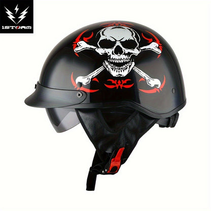 Motorcycle Half Face Helmet – Retractable Smoked Visor, Adjustable Inner Visor, Lightweight Aerodynamic Design, Goggle Compatible, Sizes S–XL