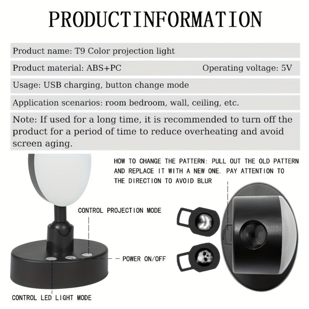 Smoke Face Projection Lamp Color-Changing LED Night Light – 360° Rotatable Ambiance Projector, Adjustable Brightness, USB Rechargeable, Multi-Mode Button Control for Bedroom Wall & Ceiling Decor