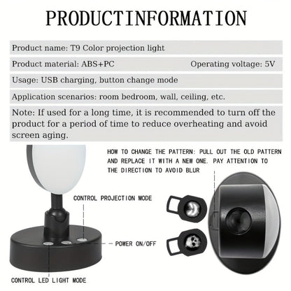 Smoke Face Projection Lamp Color-Changing LED Night Light – 360° Rotatable Ambiance Projector, Adjustable Brightness, USB Rechargeable, Multi-Mode Button Control for Bedroom Wall & Ceiling Decor