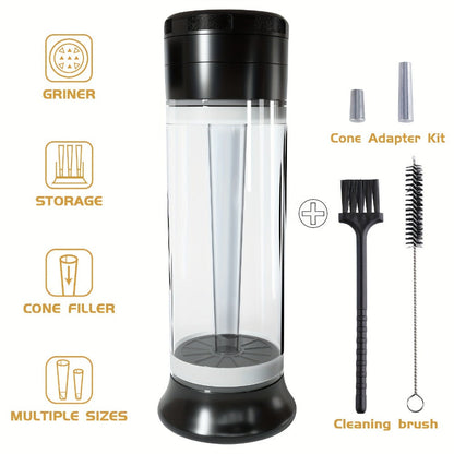 3-in-1 Zinc Alloy Spice Grinder Pre-Rolled Cone Loader 6-Hole Storage Rolling Machine Grinding Filling Storage All-in-One with Cleaning Brush Black Red Blue