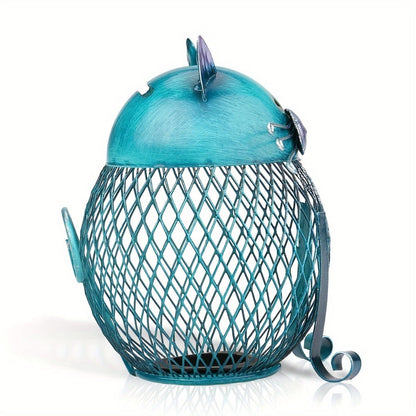 Decorative Open-Mesh Cat-Shaped Coin Bank with Removable Bottom Plug and One- or Two-Piece Options