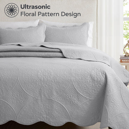 Quilted Bedspread Set 3 Piece – Soft Floral Coverlet with Pillow Shams, Lightweight Breathable Quilt for Bedroom & Guest Room, All Season Bed Cover