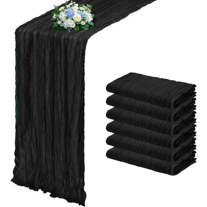 Six-Piece Cheesecloth Table Runner Set, 21.7 x 72.8 Inches Each in Nine Colors for Dining and Events