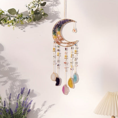 Dreamcatcher Moon Suncatcher Wall Hanging – Handmade Boho Wind Chime Pendant for Indoor Outdoor Garden, Courtyard & Party Decor – Christmas & Birthday Gift