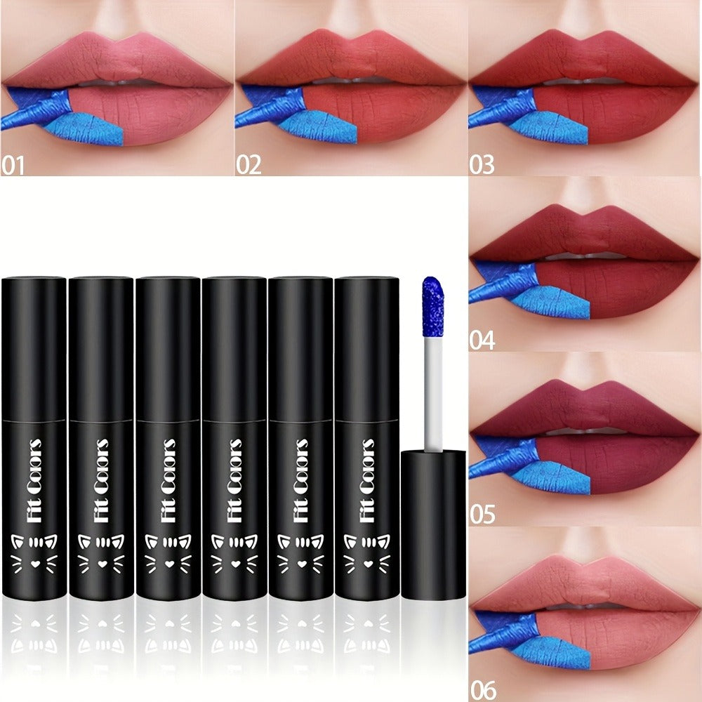 Lip Gloss Set by Fit Colors with 3 Bold Blue Matte Lip Colors and Two Retained Set Options