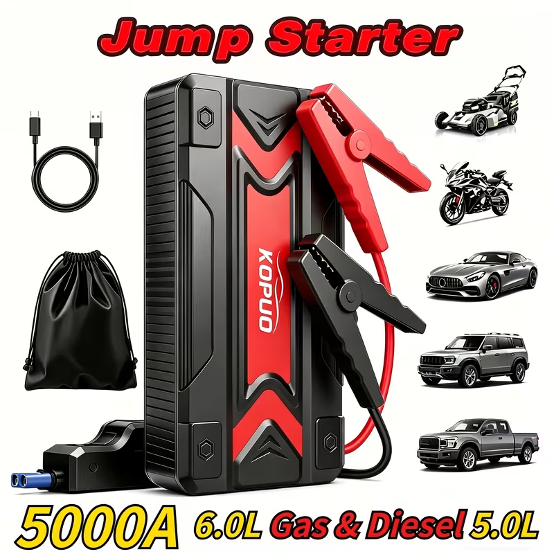 Car Jump Starter Power Bank 3-in-1 12V Battery Booster Charger LED Flashlight SOS for Cars Motorcycles SUVs Compact Emergency Starter Dead Battery in Seconds