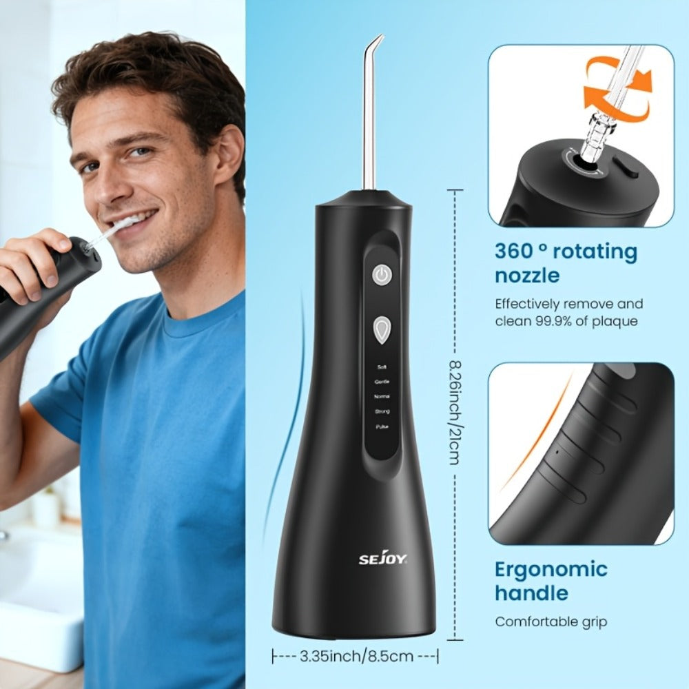 Water Flosser Cordless Five-Mode Design with Five Jet Tips, 1800mAh Battery and Pink or Black Options