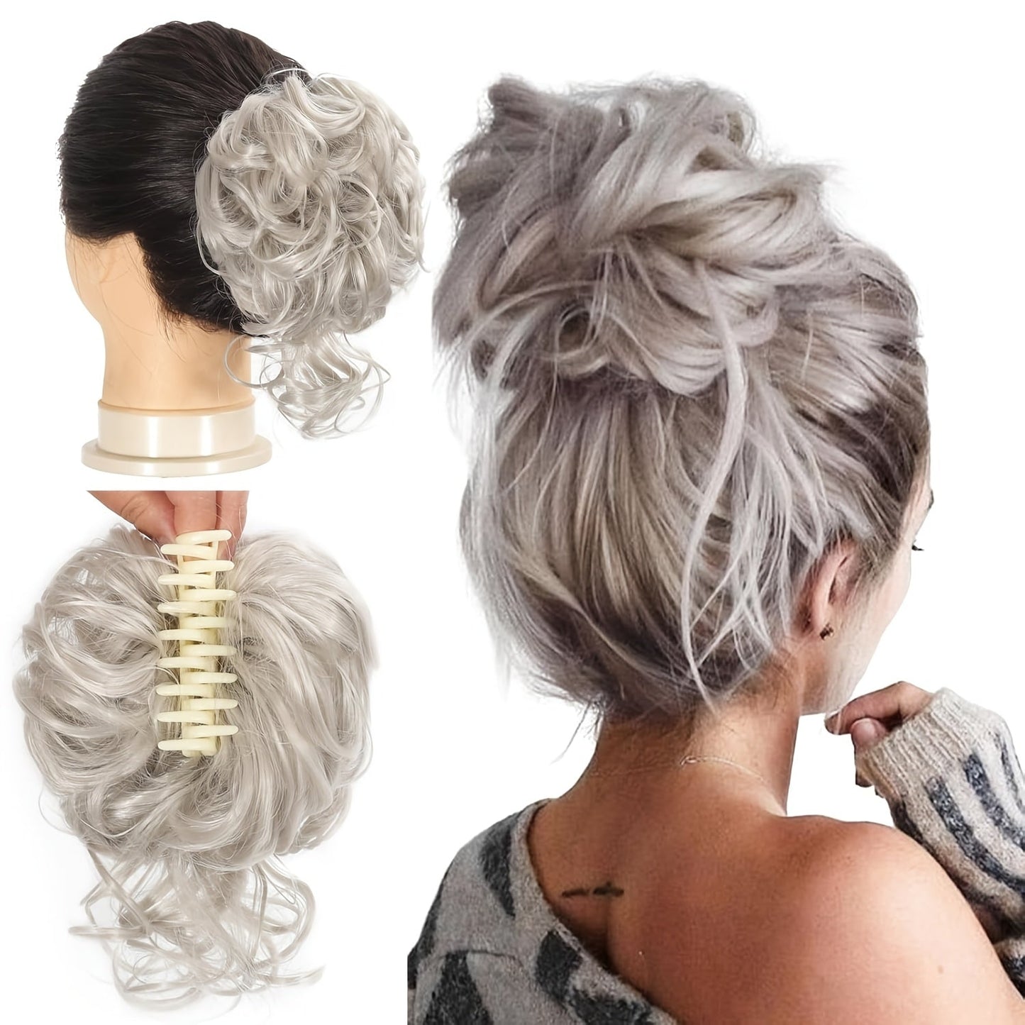 Messy Bun Hairpiece Claw Clip Curly Wavy Synthetic 6 Inch 7 Colors Instant Updo No Heat Easy Style Women Daily Work Party Wedding