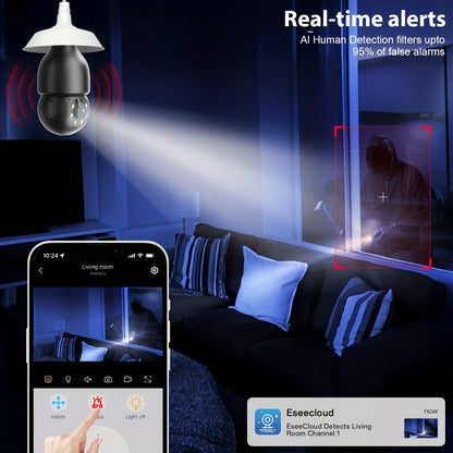 Security Camera 5MP Light-Bulb Model with Dual-Band WiFi, 360 Pan-Tilt, Color Night Vision and 1 or 2 Pack