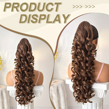 Curly Ponytail Extension 28 Inch Long Heat Resistant Synthetic Clip In Wrap Around Hairpiece Voluminous Bouncy Curls 4 Styles for Women Everyday Parties Festivals