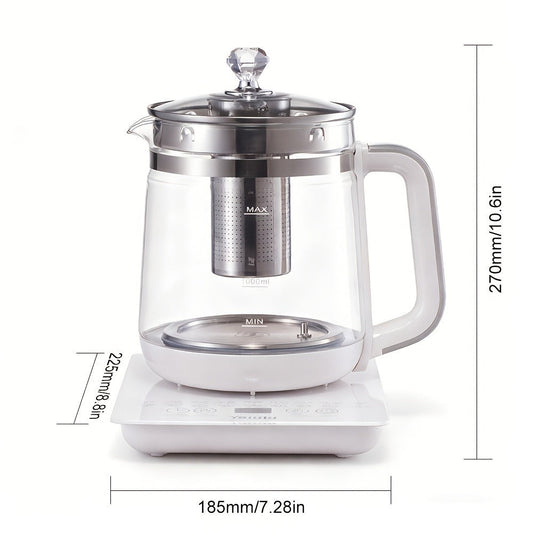 Electric Health Pot Smart Kettle 1.8L Thickened Glass 18 Smart Functions Removable Filter Multi-Functional for Tea Herbal Brewing Camping Home US Plug White