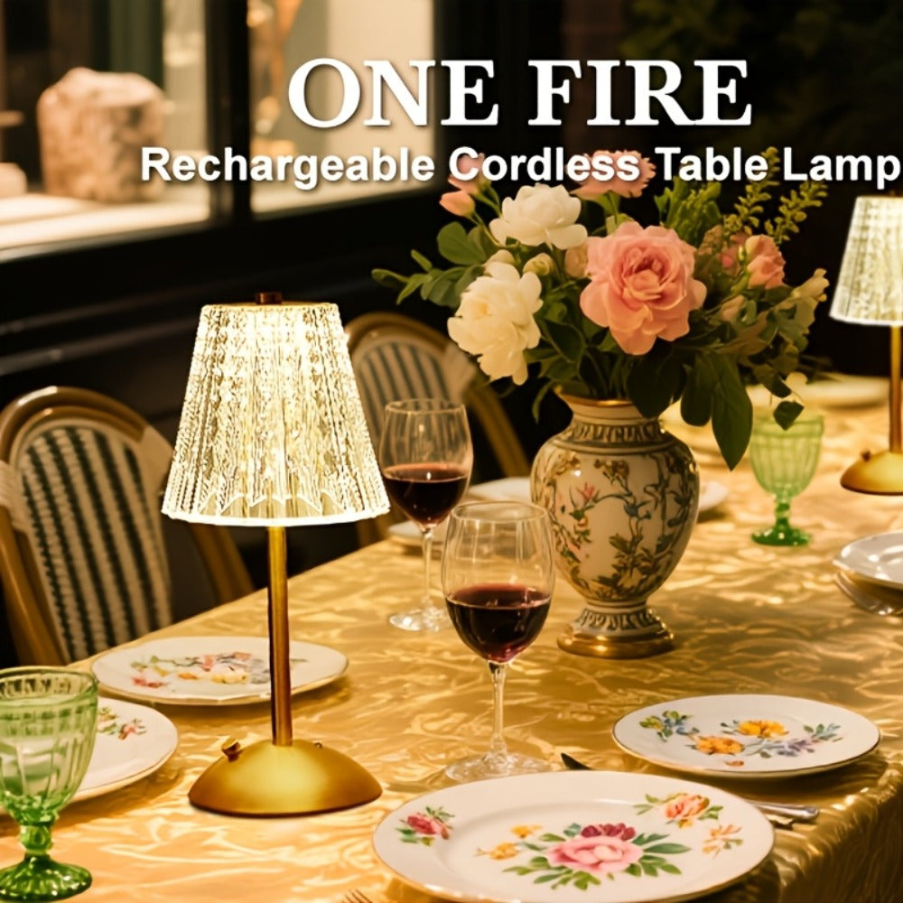 Crystal Atmosphere Lamp Portable – 3-Color Adjustable Touch LED Table Light with Retro Golden Design for Home, Dining Table & Restaurant Ambiance (Starlight / Pumpkin / Trumpet)