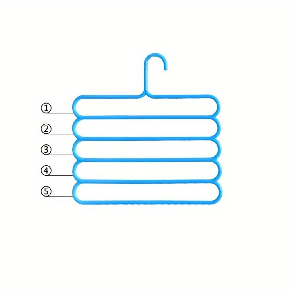 Five-Tier Pants Hangers, 5-Piece Set in Blue, Pink or Green with Horizontal Space-Saving Garment Bars