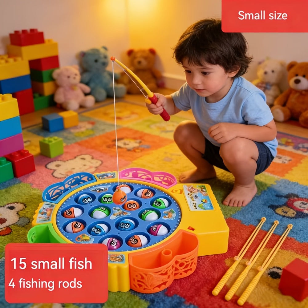 Electric Musical Fishing Game Toy for Kids – Rotating Fishing Board with Colorful Fish, Lights & Music, Interactive Family Game & Educational Learning Toy for Boys & Girls Ages 3+, Fun Birthday Gift