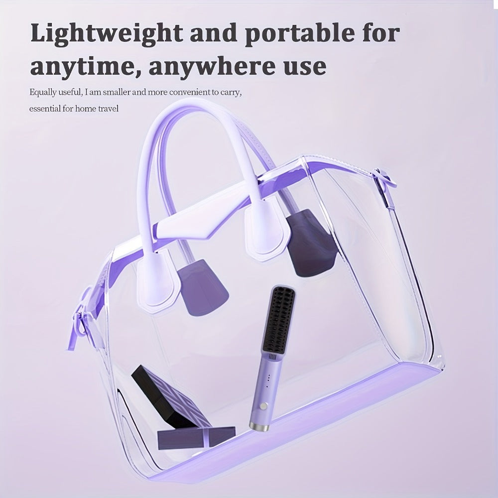 Mini Hair Straightener Comb Ceramic Heating Plate 3 Temperature Settings Fast Heating LED Display Travel Hair Straightening Brush for Women Home Salon Gift