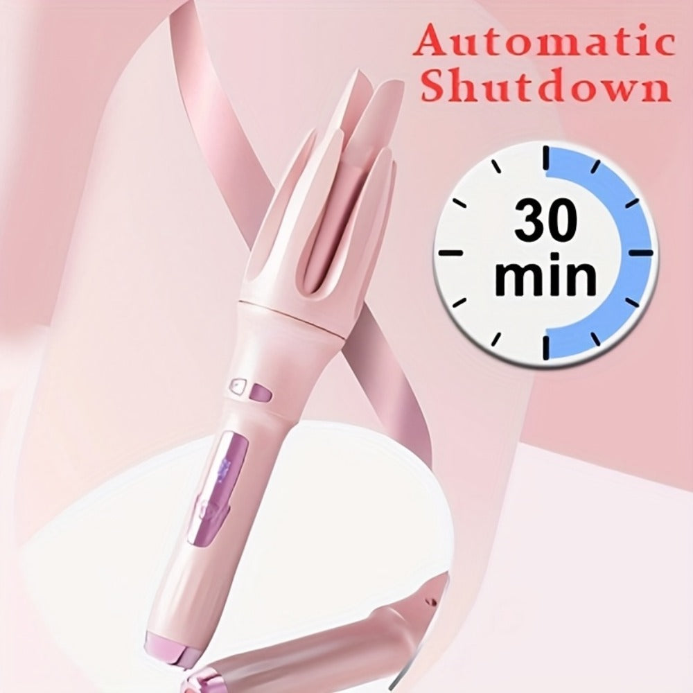 Automatic Curling Iron 32mm Essential Oil Coating – 4 Temperature Settings Anti-Scald Moisturizing Hair Curler with Hairpins & Comb for All Hair Types – Purple