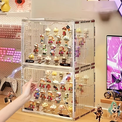 Large Four-Tier Clear Acrylic Figure Display Case with Magnetic Door and Stackable Desktop Design