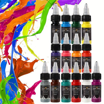 Tattoo Ink Set 14 Colors — EIPTWH 15ml Vivid Pigment Kit, Long-Lasting Skin-Safe Formula, Complete Professional & Beginner Color Palette for Body Art