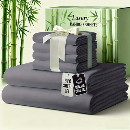 Bed Sheet Set 6-Piece Bamboo-Viscose Microfiber Blend with Twill Weave and 40–44 cm Pocket