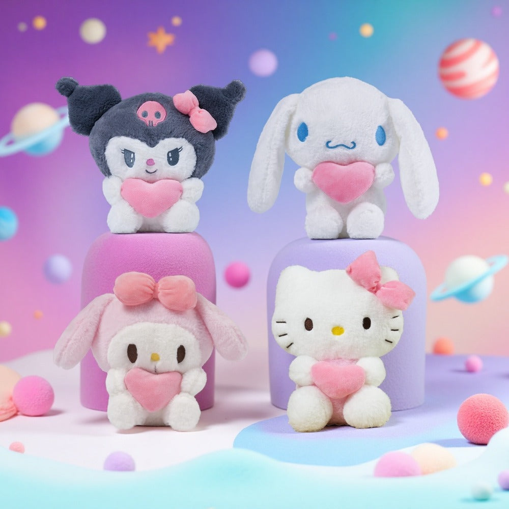 Plush Toy Heart-Holding Character Set with Five Pieces and Four Style Choices for Character Display, Room Decor and Gift Presentation